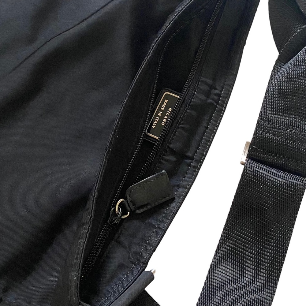 AUTHENTIC PRADA NYLON CROSS-BODY FLAT ZIPPER BAG BLACK, H: 10” X W: 12.25” - Picture 7 of 14